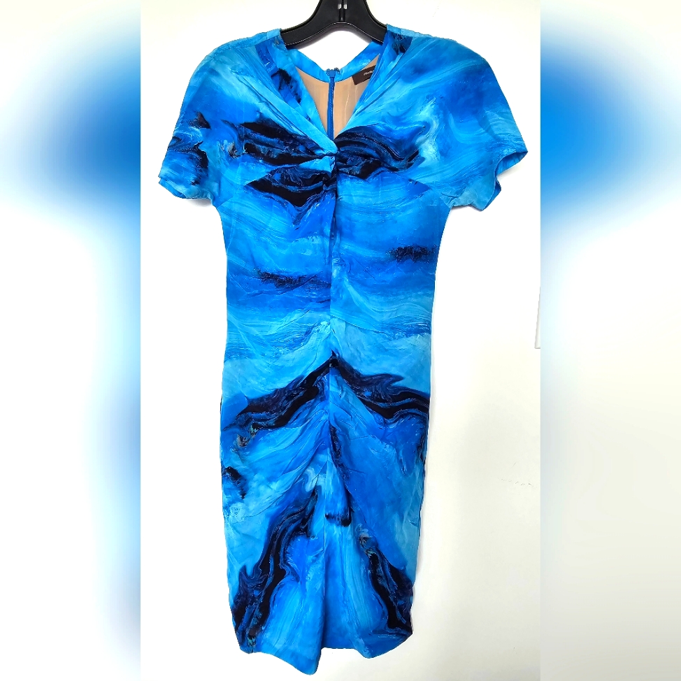 Vera Wang 100% Silk Vibrant Blue And Black Dress